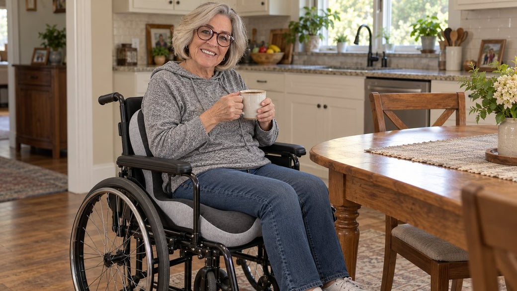 A CELINVA customer sitting on the cushion at home