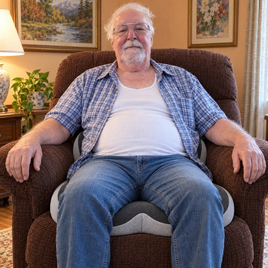 A CELINVA customer sitting on the cushion at home