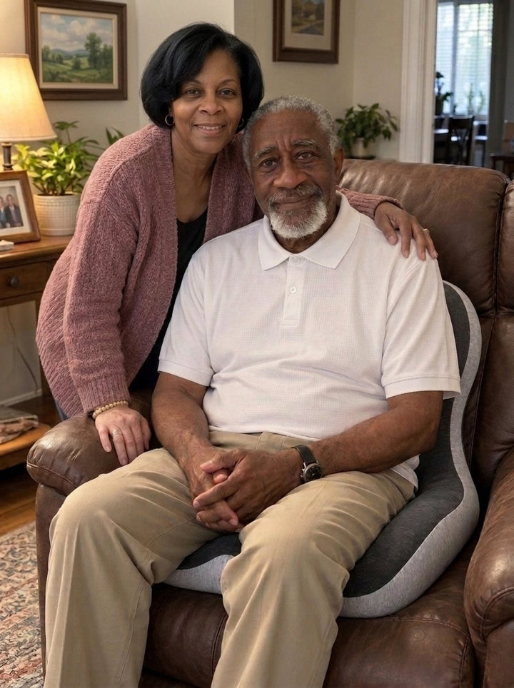 Diane with her father in his recliner on the CELINVA cushion