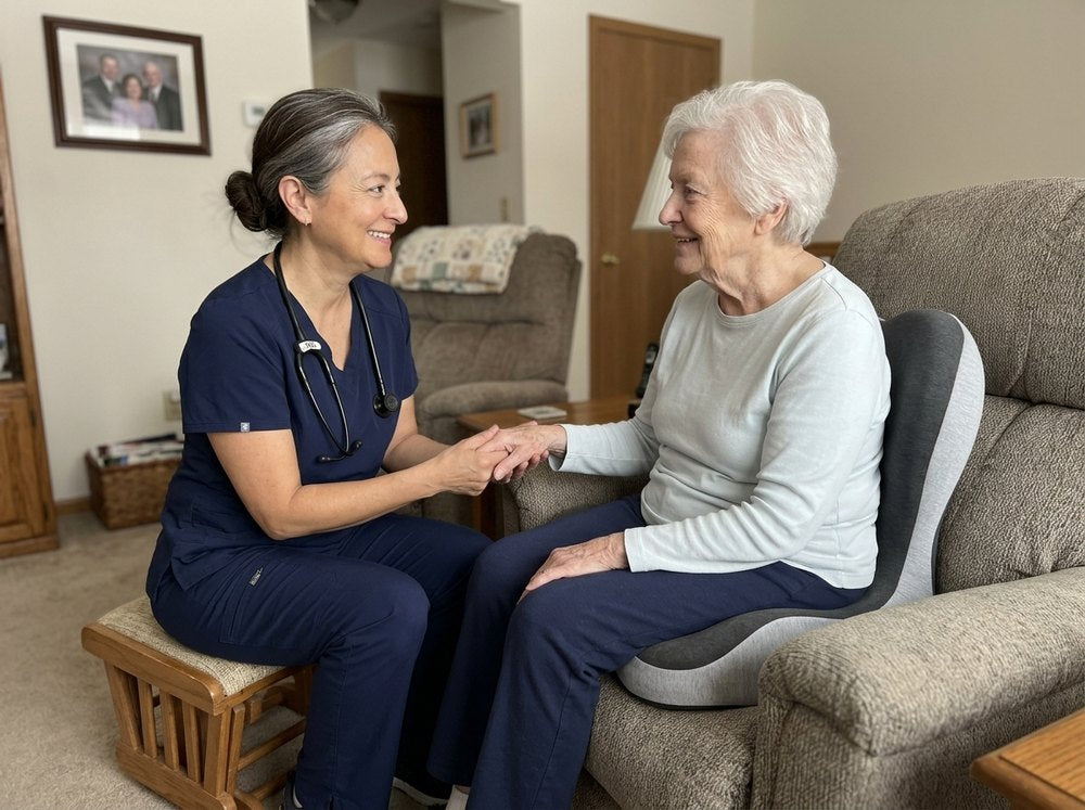Karen Whitfield, R.N., on a home visit with a patient