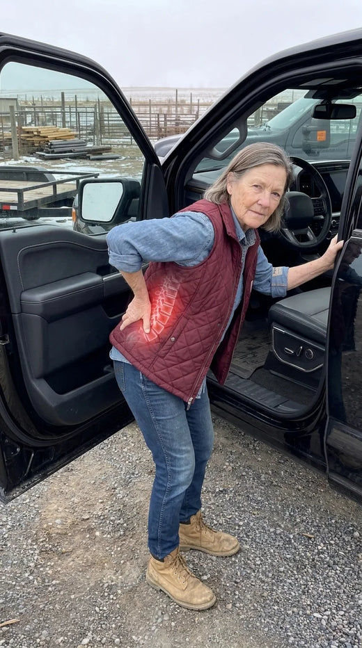 Climbing out of the cab, you're bent over like an old man.